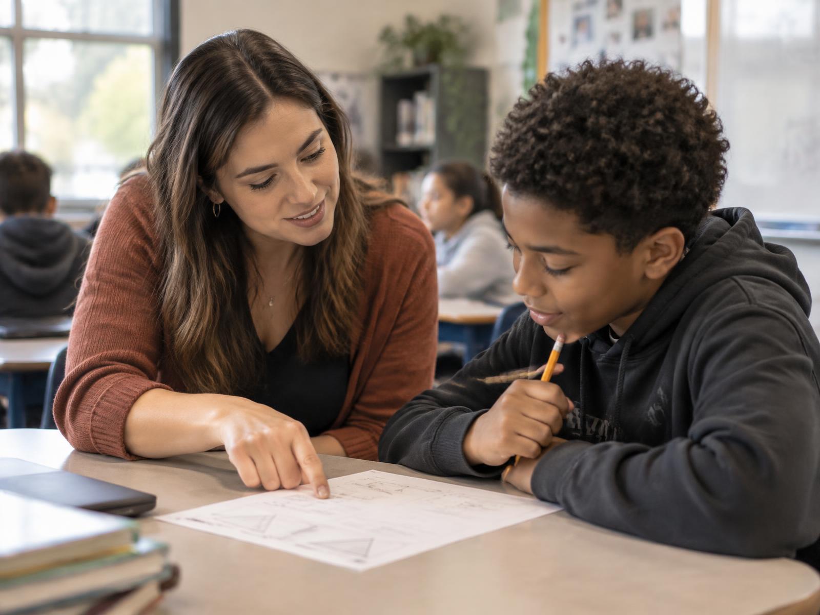 A Jump Start tutor working one-on-one with a student in a classroom
